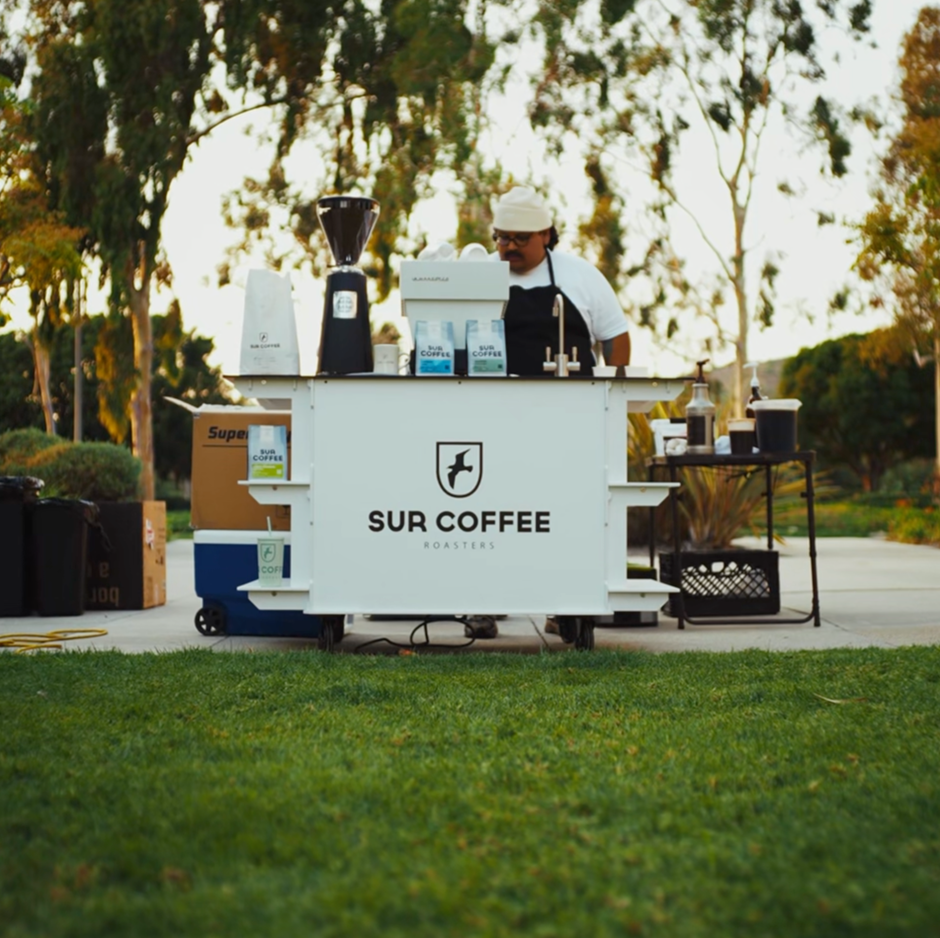 Coffee cart with man operating