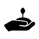 Black silhouette of a hand holding soil with a small sprouting plant, symbolizing growth, care, or environmental protection, on a light background.